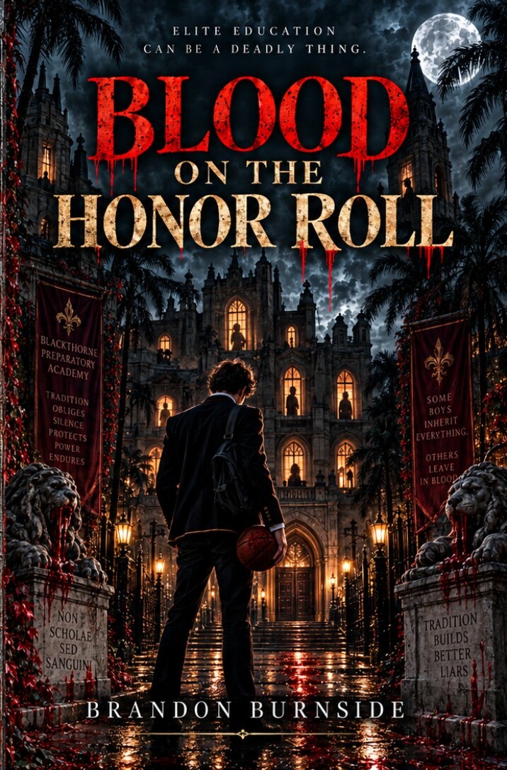 Blood on the Honor Roll by Brandon Burnside cover featuring Blackthorne Preparatory Academy in 1996 Tampa