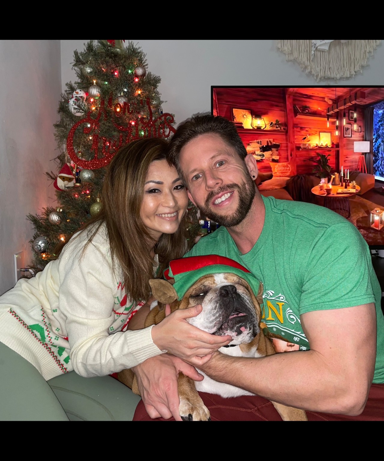 Brandon Burnside with his wife Maika and their English Bulldog Caesar