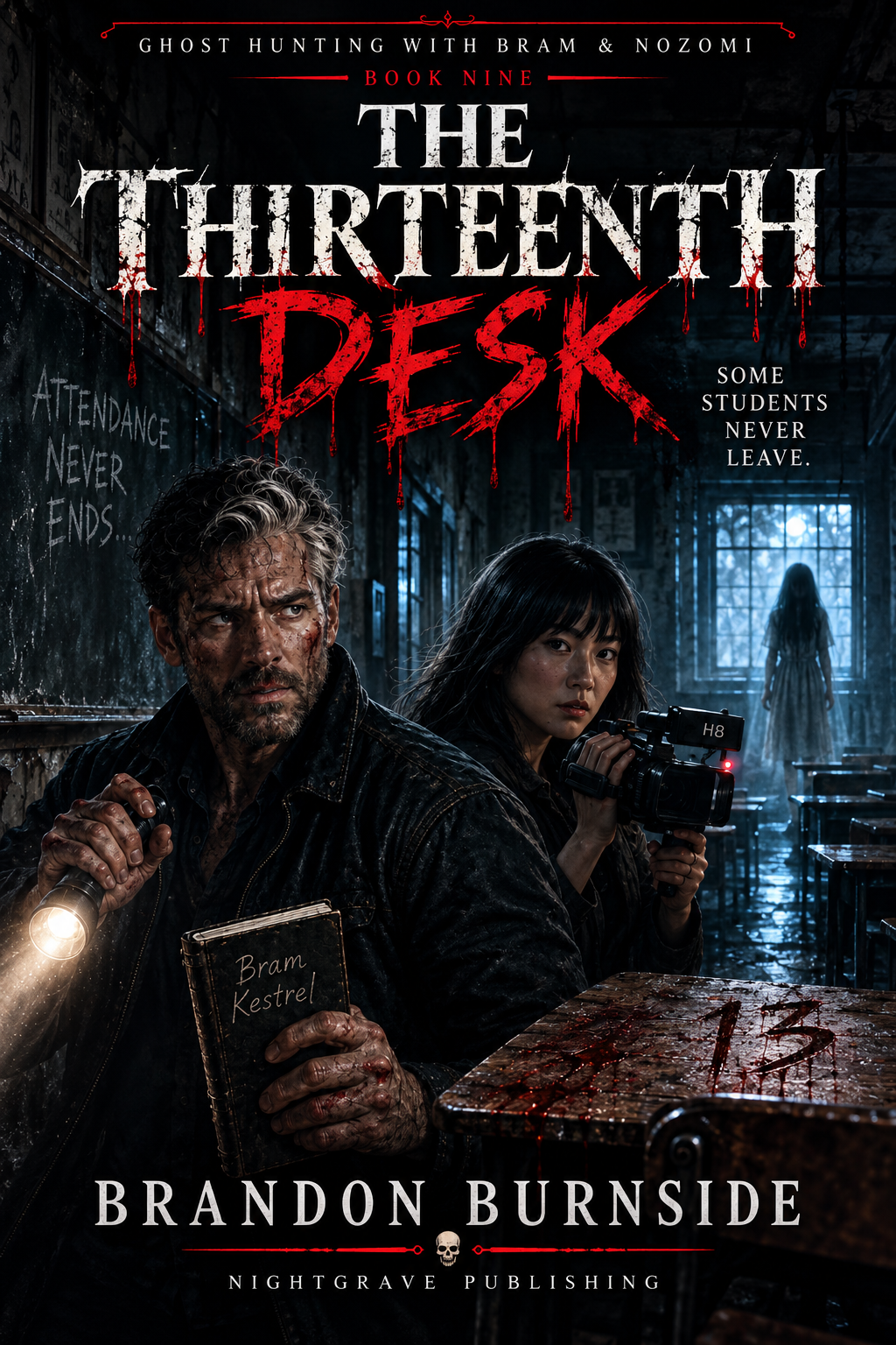 Ghost Hunting with Bram and Nozomi Book Nine The Thirteenth Desk cover by Brandon Burnside