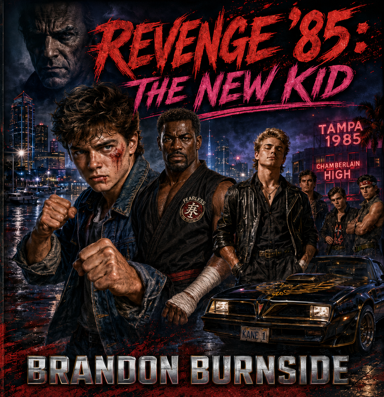 REVENGE ’85: THE NEW KID cover featuring Danny Marino and Black martial-arts instructor Calvin Fearless Mercer in 1985 Tampa